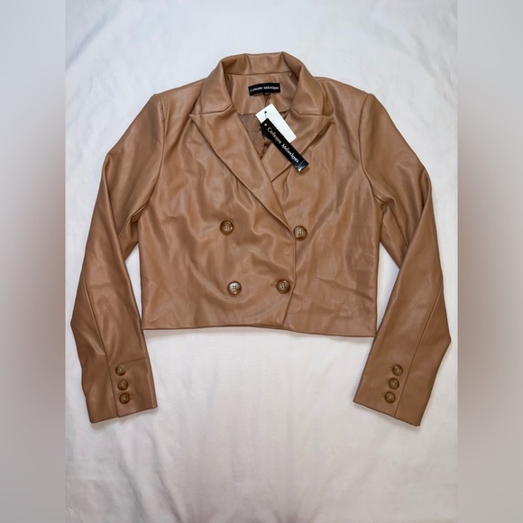 Catherine Malandrino NWT Size S Tan Faux Leather Cropped Moto Jacket - Picture 2 of 9
